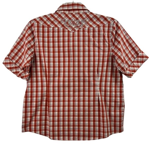 Bit & Bridle Western Plaid Short Sleeve Shirt Women's L Embroidery Pearl Snap - Picture 3 of 13